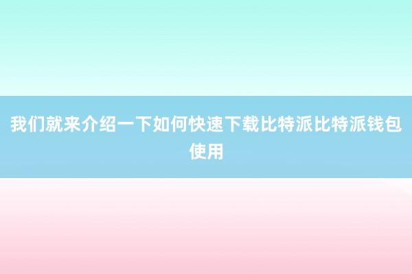 我们就来介绍一下如何快速下载比特派比特派钱包使用